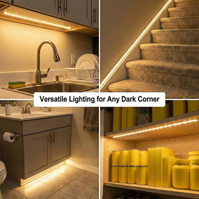 Alt view image 7 of 7 - 6.5ft Motion Sensor LED Light Strip Battery Powered, Tool-Less Under Cabinet Lighting with Hook and Loop Battery Box, 3 Modes (Always-On/Motion/Off), Warm White 3000K for Gun Safe, Closet, Underbed
