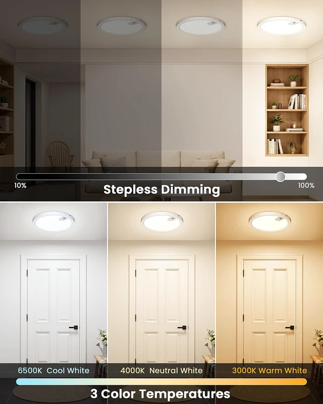 Alt view image 7 of 7 - Rechargeable Ceiling Lights Battery Operated with Upgraded LED Panel | 7000mAh Motion Sensor Ceiling with Remote Control, 3CCT Brightness Dimmable 30/60/120s Timer, Magnetic Wireless Installation