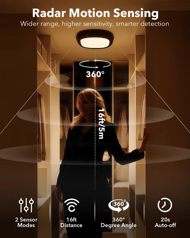 Alt view image 3 of 7 - IP54 Waterproof LED Shower Light, Wireless Ceiling Light with Remote | 12000mAh Battery Operated, No Wiring, Portable, USB Rechargeable Closet Overhead Lights for Bathroom Garage Hallway Pantry