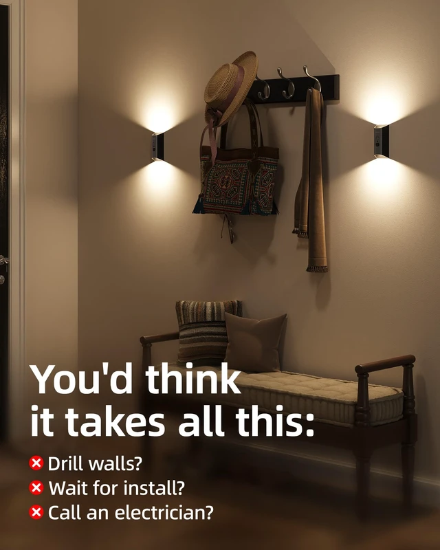 Alt view image 2 of 7 - Motion Sensor Wall Light with Remote Control, Rechargeable Wall Sconce, 3 Color Temps, Dimmable, Magnetic, LED Indoor Wireless Wall Lamp, 4000mAh, for Hallway, Stair, Entryway, Renters