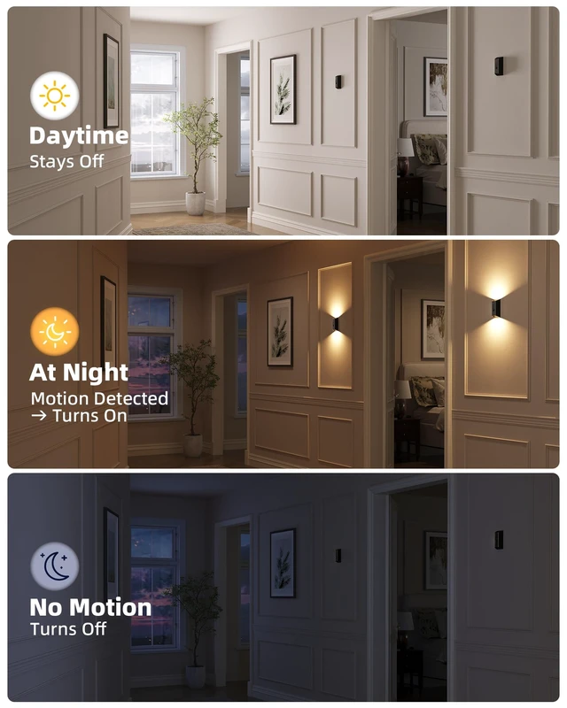 Alt view image 4 of 7 - Motion Sensor Wall Light with Remote Control, Rechargeable Wall Sconce, 3 Color Temps, Dimmable, Magnetic, LED Indoor Wireless Wall Lamp, 4000mAh, for Hallway, Stair, Entryway, Renters