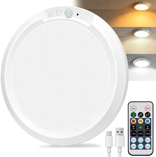 Main image of 150% Brightness Rechargeable Motion Sensor Ceiling Light with Remote | Battery Operated Ceiling Light, Motion Sensor, Magnetic, Wireless, 10000mAh 3 Modes 3 CCT 10 Level Brightness, 1 Pack