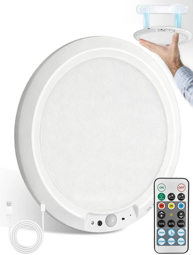 Main image of 10000mAh Rechargeable Ceiling Light, Battery Operated Motion Sensor Closet Light with Remote, 3 Color Temperatures Dimmable Magnetic Mount for Closet Shower Hallway (1)