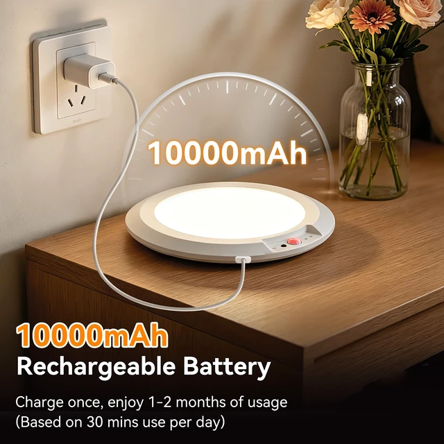 Alt view image 2 of 7 - 10000mAh Rechargeable Ceiling Light, Battery Operated Motion Sensor Closet Light with Remote, 3 Color Temperatures Dimmable Magnetic Mount for Closet Shower Hallway (1)