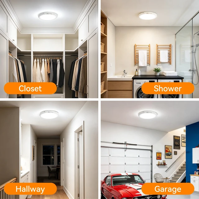 Alt view image 4 of 7 - 10000mAh Rechargeable Ceiling Light, Battery Operated Motion Sensor Closet Light with Remote, 3 Color Temperatures Dimmable Magnetic Mount for Closet Shower Hallway (1)