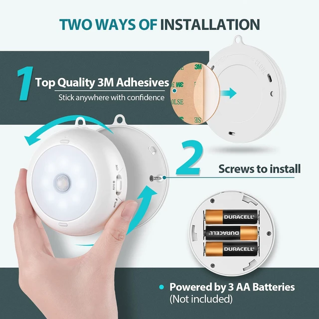 Alt view image 5 of 7 - Motion Sensor Light Indoor, LED Closet Light Battery Operated, Night Light Under Cabinet Lighting, 3 AA Battery Powered, Puck Lights for Wall, Stair, Dimmable (6 Pack)