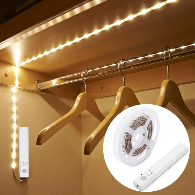 Main image of Motion Sensor Light Indoor, Closet Light Motion Sensored, Battery Operated Cabinet Led Strip Lights, 4000K White Under Cabinet Lighting, Led Lights for Bedroom, Kitchen, Stair, Shelf (3.2FT)