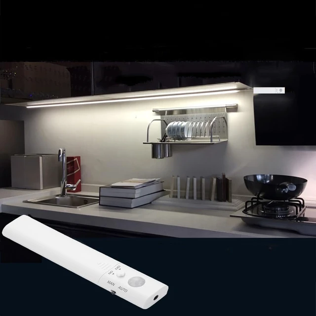 Alt view image 2 of 7 - Motion Sensor Light Indoor, Closet Light Motion Sensored, Battery Operated Cabinet Led Strip Lights, 4000K White Under Cabinet Lighting, Led Lights for Bedroom, Kitchen, Stair, Shelf (3.2FT)