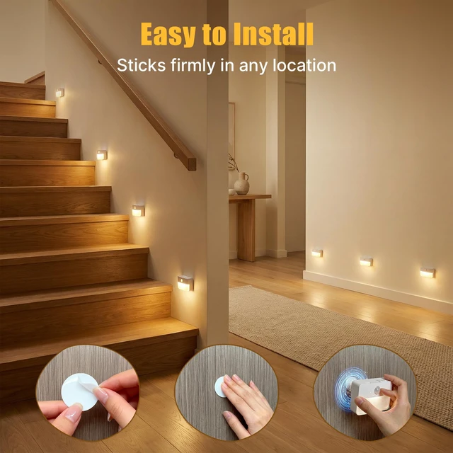 Alt view image 5 of 7 - 6 Pack Rechargeable Stair Lights Indoor, Motion Sensor Night Light | Automatic Activated, Magnetic, Battery Operated LED Wireless Lamp for Step Toilet Hallway Under Cabinet Closet Wall