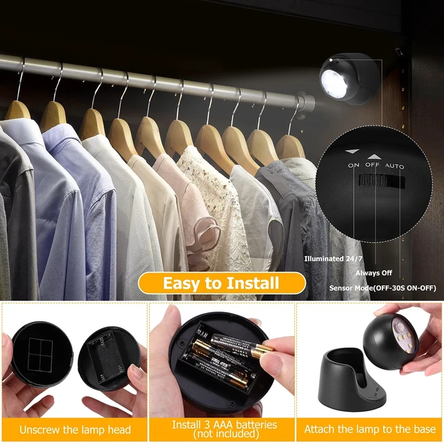 Alt view image 5 of 7 - Motion Sensor Outdoor Lights - Outdoor Motion Sensor Light Battery Operated Wireless Spotlight Motion Detector Security Light Auto On Off for Sheltered Porch Stair Hallway Garage Wall Shed (2 Pack)