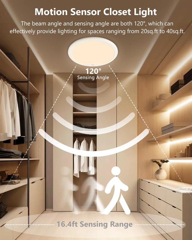 Alt view image 4 of 7 - 2 Pack Rechargeable Motion Sensor Ceiling Lights for Hallway, Stairs(Round) | Magnetic Mount Dimmable Closet Light with Remote, 7000mAh Battery Operated, 3 Color Modes, Wireless Installation