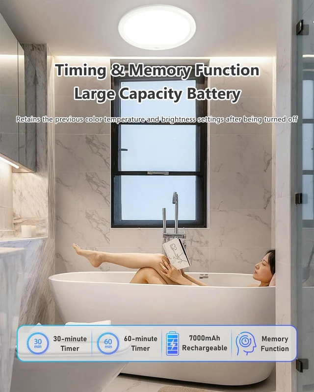Alt view image 7 of 7 - 2 Pack Rechargeable Motion Sensor Ceiling Lights for Hallway, Stairs(Round) | Magnetic Mount Dimmable Closet Light with Remote, 7000mAh Battery Operated, 3 Color Modes, Wireless Installation