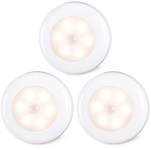 Main image of 2.8 LED Motion Sensor Lights Indoor AAA Battery, 3 Pack Warm | Stick on Puck Light Battery Powered, Round Motion Activated Night Lamps, For Closet Stairs Under Cabinet Kitchen Pantry Shelf