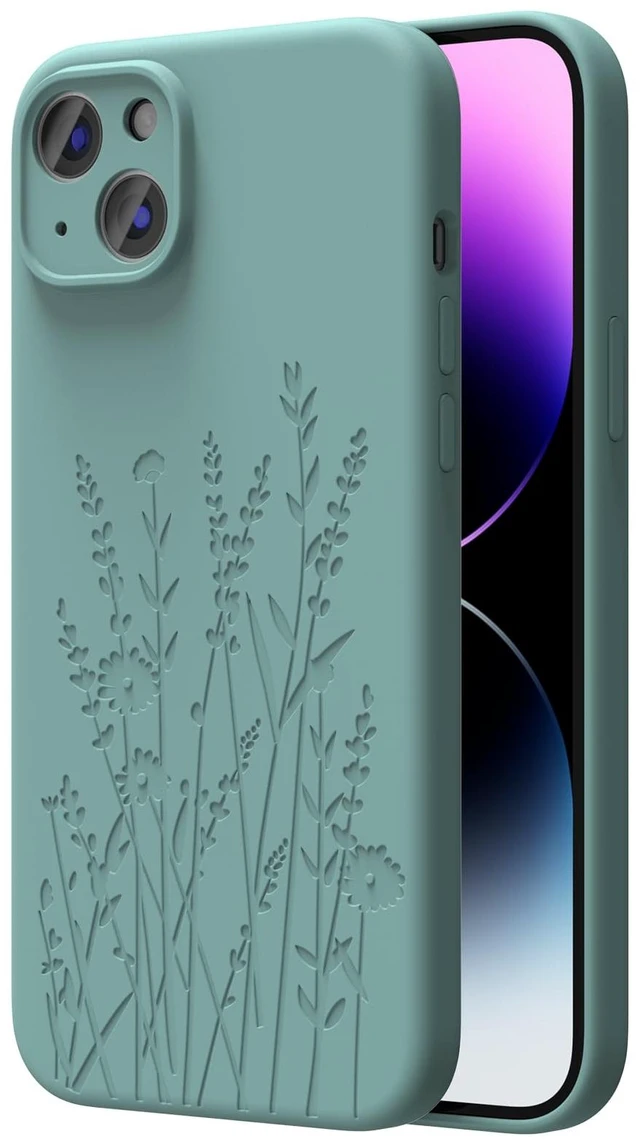 Main image of Engraved for iPhone 15 Case, Midnight Green Flower | Engraved Flower, Premium Liquid Silicone, Camera All-Round Protection, Anti-Scratch Microfiber Lining, For Women Girls