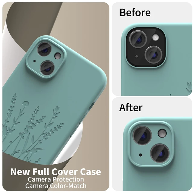 Alt view image 4 of 7 - Engraved for iPhone 15 Case, Midnight Green Flower | Engraved Flower, Premium Liquid Silicone, Camera All-Round Protection, Anti-Scratch Microfiber Lining, For Women Girls