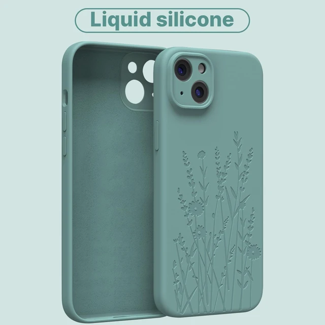 Alt view image 5 of 7 - Engraved for iPhone 15 Case, Midnight Green Flower | Engraved Flower, Premium Liquid Silicone, Camera All-Round Protection, Anti-Scratch Microfiber Lining, For Women Girls
