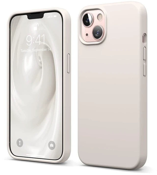 Main image of Premium Liquid Silicone Case for iPhone 13 Stone | Full Body Screen Camera Protective Cover, Shockproof, Slim Phone Case, Anti-Scratch Soft Microfiber Lining, 6.1 inch (Stone)