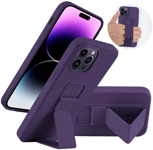 Main image of Silicone Kickstand Case Compatible with iPhone 14 Pro, Vertical and Horizontal Stand Hand Strap Metal Kickstand Cover, Flexible Soft Liquid Silicone Stand Case for iPhone 14 Pro (Deep Purple)