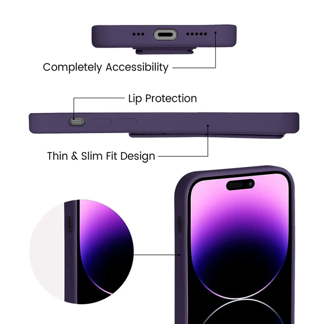 Alt view image 5 of 7 - Silicone Kickstand Case Compatible with iPhone 14 Pro, Vertical and Horizontal Stand Hand Strap Metal Kickstand Cover, Flexible Soft Liquid Silicone Stand Case for iPhone 14 Pro (Deep Purple)