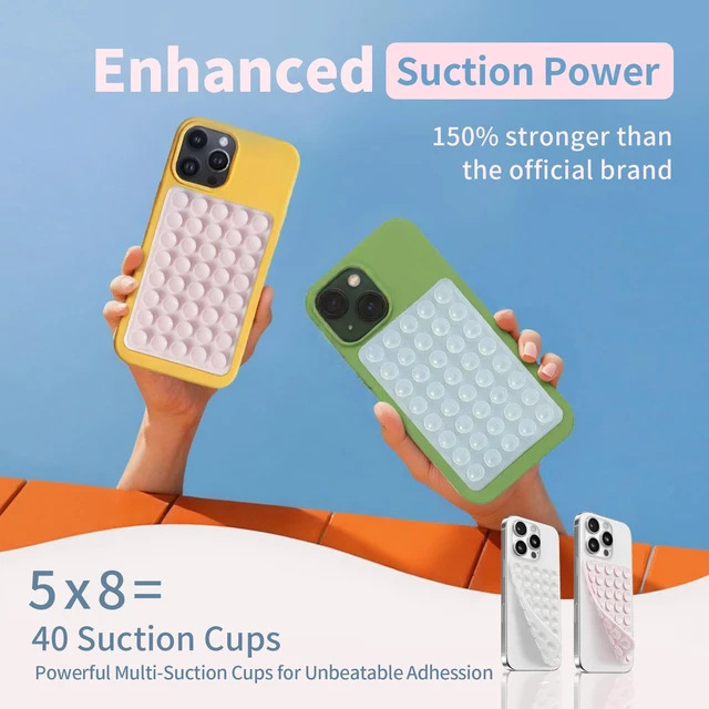 Alt view image 2 of 7 - (2 Pack) Suction Cup Phone Case Mount Double Sided, Clear & Light Pink | Silicone Sticky Phone Grip with Higher Suction Power for Cell Phone, Hands-Free Phone Accessories for Selfies and Videos