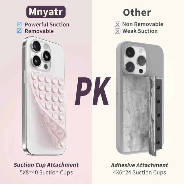 Alt view image 3 of 7 - (2 Pack) Suction Cup Phone Case Mount Double Sided, Clear & Light Pink | Silicone Sticky Phone Grip with Higher Suction Power for Cell Phone, Hands-Free Phone Accessories for Selfies and Videos
