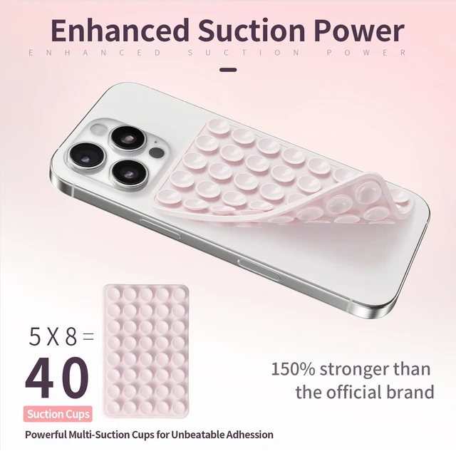 Alt view image 4 of 7 - (2 Pack) Suction Cup Phone Case Mount Double Sided, Clear & Light Pink | Silicone Sticky Phone Grip with Higher Suction Power for Cell Phone, Hands-Free Phone Accessories for Selfies and Videos
