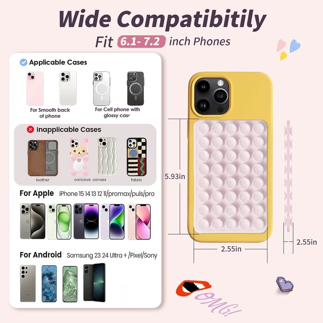 Alt view image 5 of 7 - (2 Pack) Suction Cup Phone Case Mount Double Sided, Clear & Light Pink | Silicone Sticky Phone Grip with Higher Suction Power for Cell Phone, Hands-Free Phone Accessories for Selfies and Videos