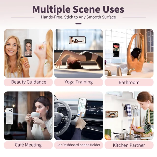 Alt view image 7 of 7 - (2 Pack) Suction Cup Phone Case Mount Double Sided, Clear & Light Pink | Silicone Sticky Phone Grip with Higher Suction Power for Cell Phone, Hands-Free Phone Accessories for Selfies and Videos