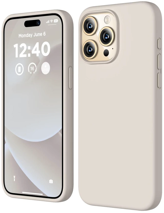Main image of Silicone for iPhone 15 Pro Max Case, Phone Cover, Stone | Full Body Protection, Shockproof Slim Phone Case with Anti-Scratch Microfiber Lining