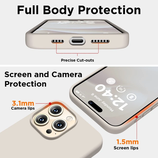 Alt view image 3 of 7 - Silicone for iPhone 15 Pro Max Case, Phone Cover, Stone | Full Body Protection, Shockproof Slim Phone Case with Anti-Scratch Microfiber Lining