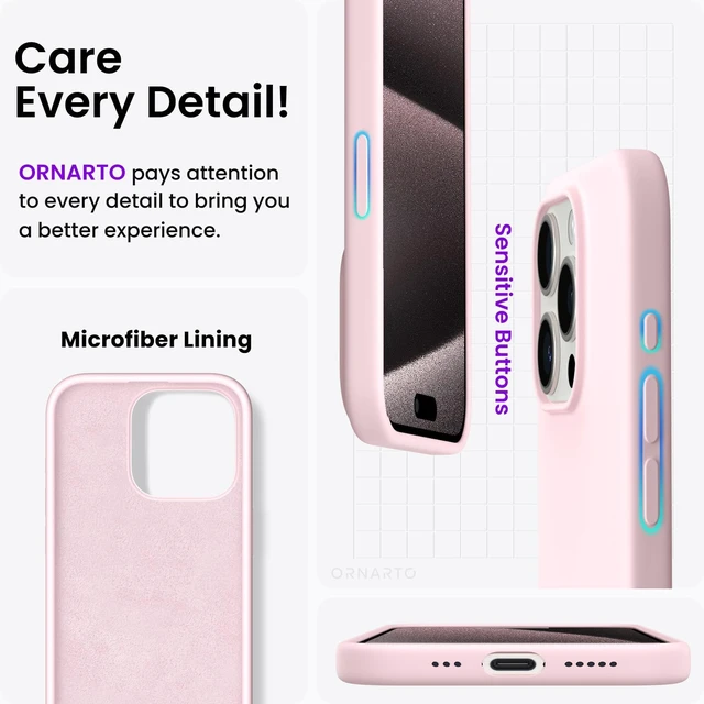 Alt view image 5 of 6 - Compatible with iPhone 15 Pro Case 6.1", Liquid Silicone 3 Layers Full Covered Soft Gel Rubber Cover, Shockproof Protective Slim Phone Case with Anti-Scratch Microfiber Lining-Chalk Pink