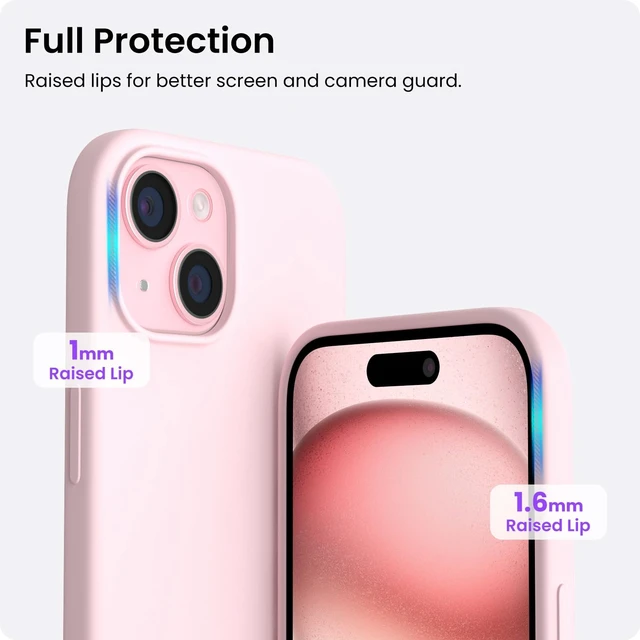 Alt view image 4 of 6 - for iPhone 15 Plus Case 6.7", Slim Liquid Silicone, Pink | 3-Layer Full Coverage, Soft Gel Rubber, Non-Slip Grip, Shockproof Protective Phone Cover, Anti-Scratch Microfiber Lining