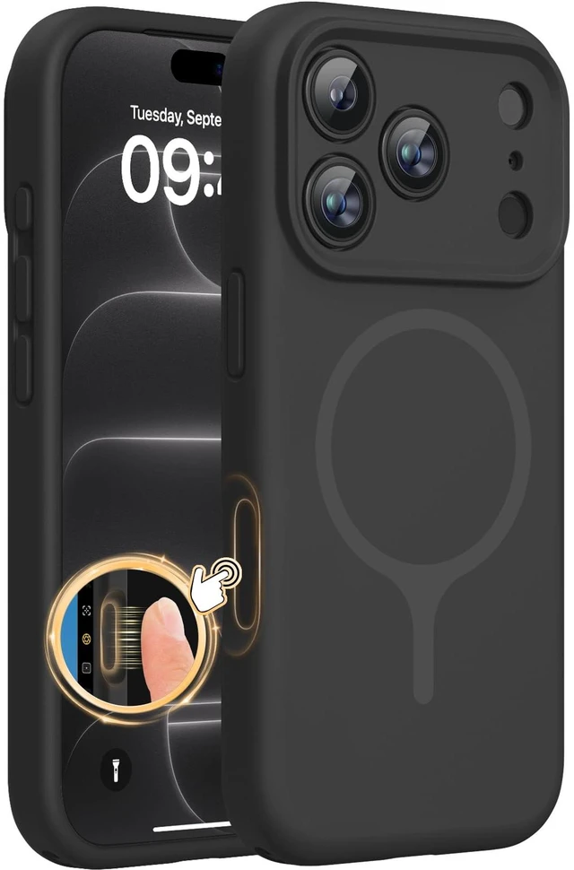 Main image of Magnetic for iPhone 18 Pro Case, Silicone, Black | Compatible with MagSafe, Soft Microfiber Lining,Shockproof Drop Protection Phone Case for 18 Pro