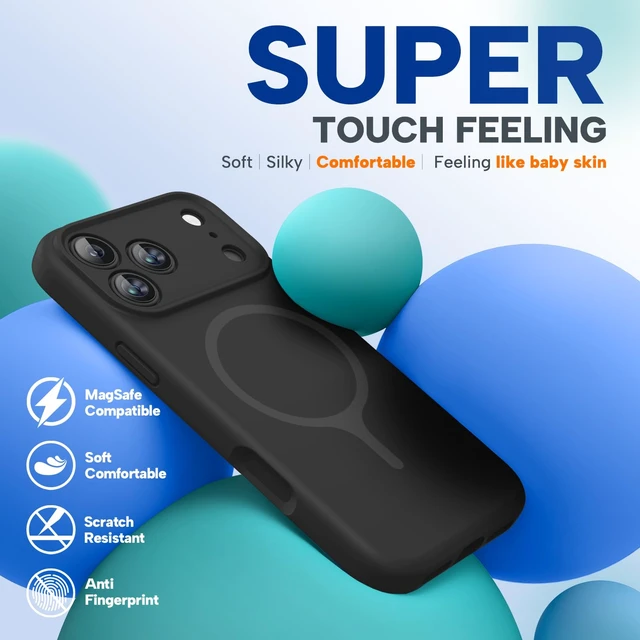 Alt view image 7 of 7 - Magnetic for iPhone 18 Pro Case, Silicone, Black | Compatible with MagSafe, Soft Microfiber Lining,Shockproof Drop Protection Phone Case for 18 Pro