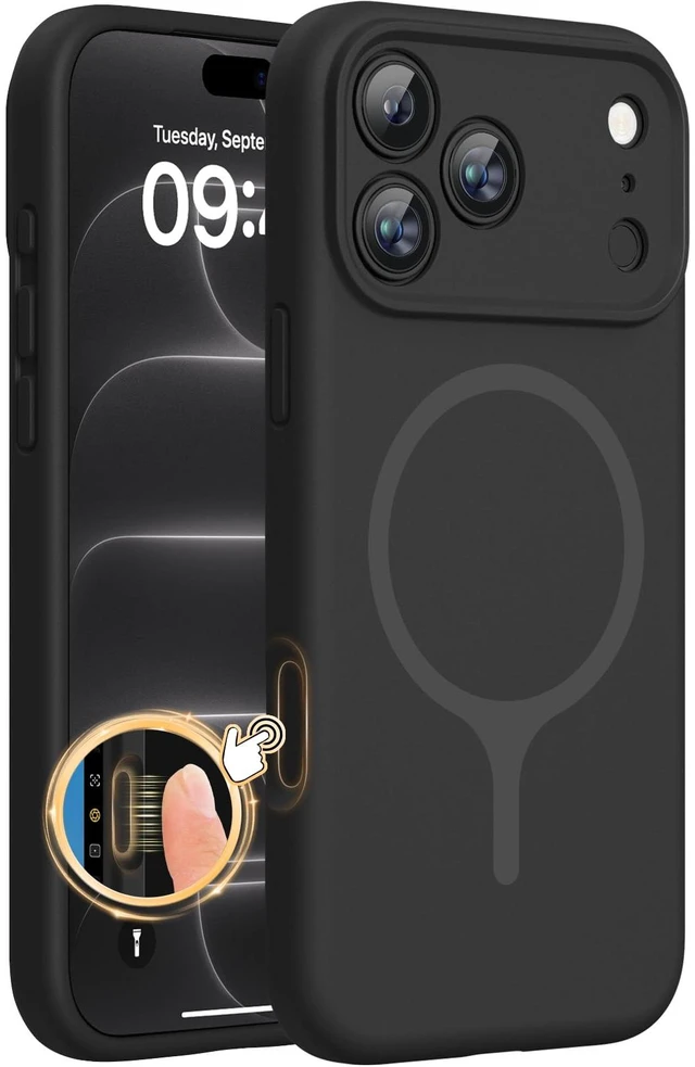 Main image of Silicone & Magnetic for iPhone 18 Pro Max Case, Black | Compatible with MagSafe, Camera Control Cover, Premium Silicone Cover Shockproof Drop Protection Phone Case for 18 Pro Max
