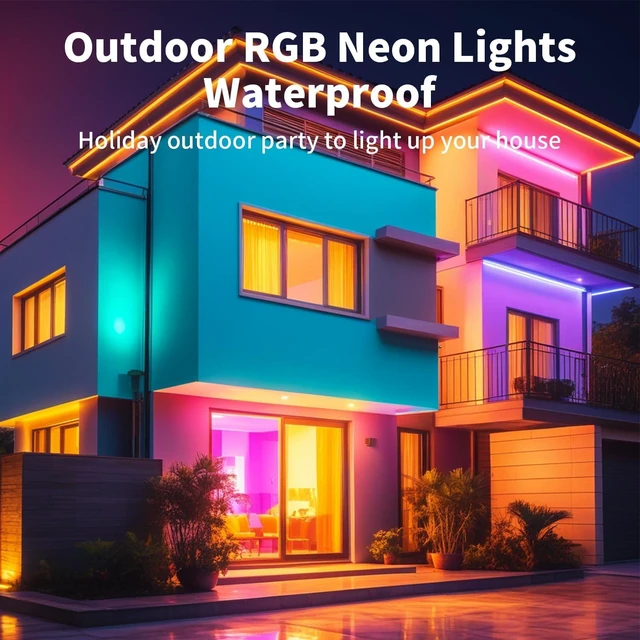 Alt view image 4 of 7 - RGB Neon LED Strip Lights 16.4FT 12V Flexible LED Rope Lights | IP65 Waterproof Color Changing Neon LED Lights Strip Multiple Modes Control with APP & Remote, Silicone LED Strip for Bedroom
