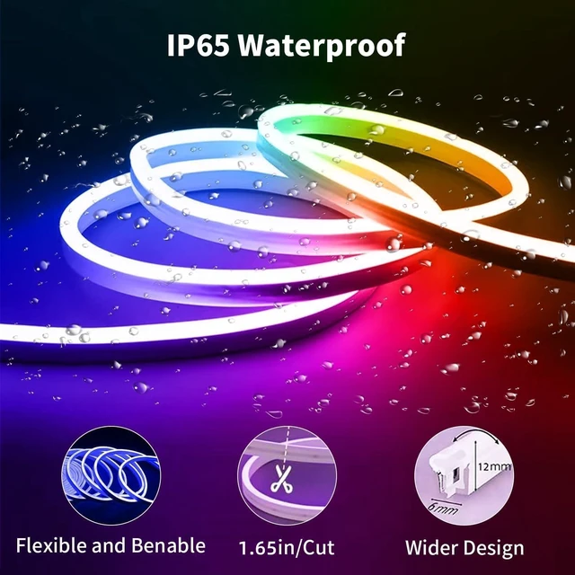 Alt view image 5 of 7 - RGB Neon LED Strip Lights 16.4FT 12V Flexible LED Rope Lights | IP65 Waterproof Color Changing Neon LED Lights Strip Multiple Modes Control with APP & Remote, Silicone LED Strip for Bedroom