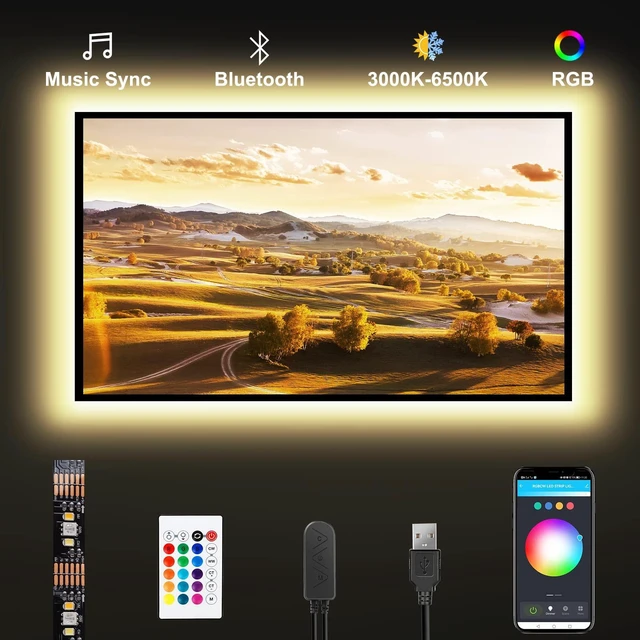 Main image of Bluetooth RGBWW LED Lights for 50-55 Inch TV With App Control, RGB+Tunable White 3000K-6500K Backlight With RF Remote, Music Sync Indoor for Gaming