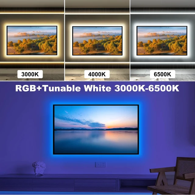 Alt view image 2 of 7 - Bluetooth RGBWW LED Lights for 50-55 Inch TV With App Control, RGB+Tunable White 3000K-6500K Backlight With RF Remote, Music Sync Indoor for Gaming