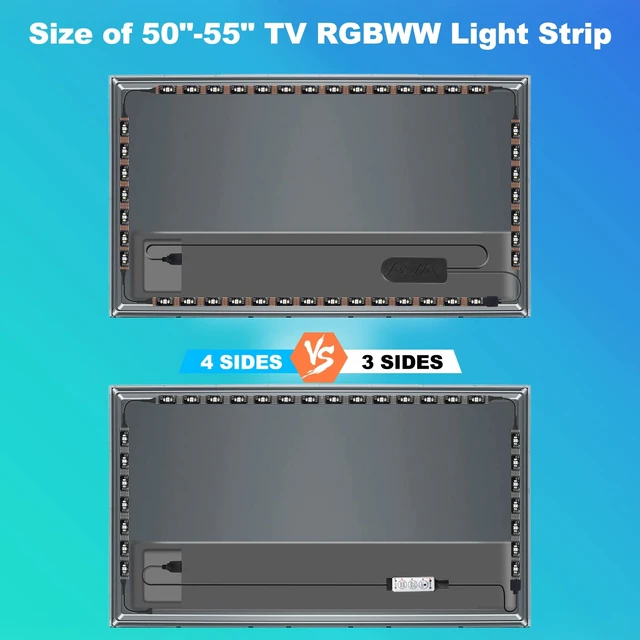 Alt view image 7 of 7 - Bluetooth RGBWW LED Lights for 50-55 Inch TV With App Control, RGB+Tunable White 3000K-6500K Backlight With RF Remote, Music Sync Indoor for Gaming