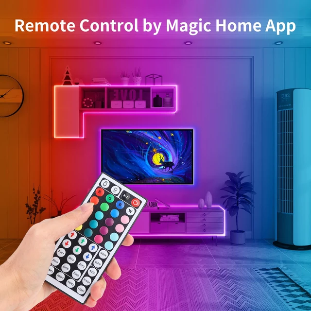 Alt view image 3 of 7 - RGB LED Strip Lights with Remote Controller & Power Supply | Color Changing, 16.4Ft SMD5050 300LEDs, Flexible, Cuttable, 44-key IR Remote, 12V Power Adapter, for Bedroom TV Backlight