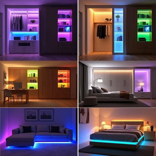Alt view image 6 of 7 - RGB LED Strip Lights with Remote Controller & Power Supply | Color Changing, 16.4Ft SMD5050 300LEDs, Flexible, Cuttable, 44-key IR Remote, 12V Power Adapter, for Bedroom TV Backlight