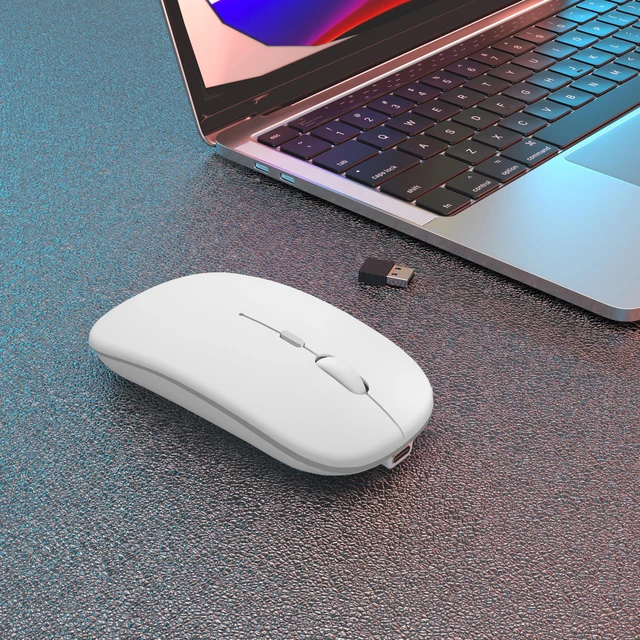 Alt view image 2 of 7 - Wireless Bluetooth Mouse, Rechargeable Dual Mode Mouse,Bright White | BT 5.2 & 2.4G USB Receiver, 3 Adjustable DPI,LED Lights,Slim,Silent,Portable Computer Mouse for Laptop,PC,MacBook,iPad,Tablet