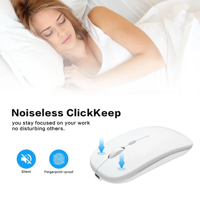 Alt view image 4 of 7 - Wireless Bluetooth Mouse, Rechargeable Dual Mode Mouse,Bright White | BT 5.2 & 2.4G USB Receiver, 3 Adjustable DPI,LED Lights,Slim,Silent,Portable Computer Mouse for Laptop,PC,MacBook,iPad,Tablet