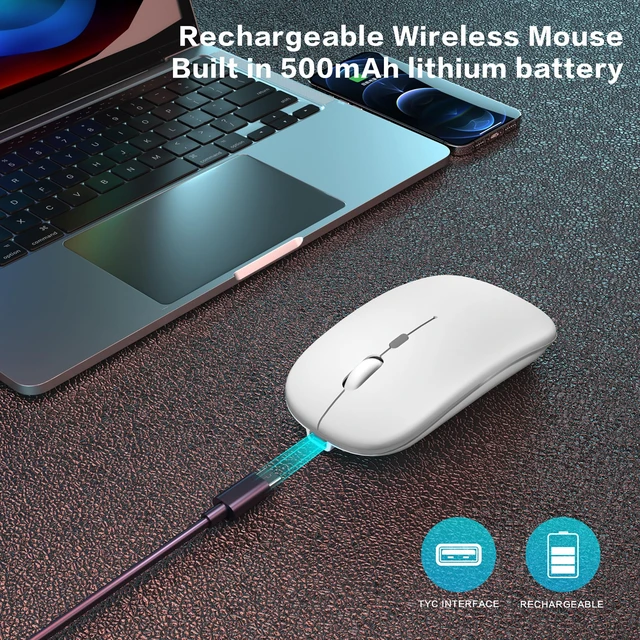 Alt view image 3 of 7 - Wireless Bluetooth Mouse, Rechargeable Dual Mode Mouse,Bright White | BT 5.2 & 2.4G USB Receiver, 3 Adjustable DPI,LED Lights,Slim,Silent,Portable Computer Mouse for Laptop,PC,MacBook,iPad,Tablet