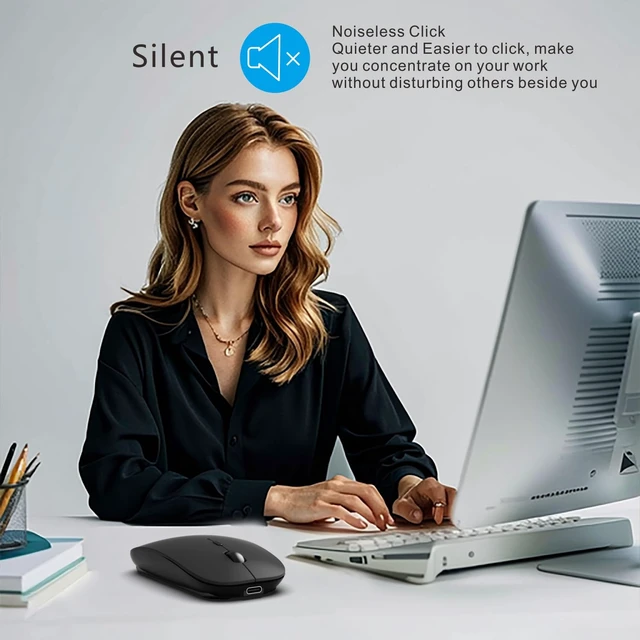 Alt view image 3 of 7 - Bluetooth Wireless Slim Rechargeable Silent Mouse Matte Black | Bluetooth,USB C Charging, Portable, Quiet Click,wireless, for Laptop/Mac