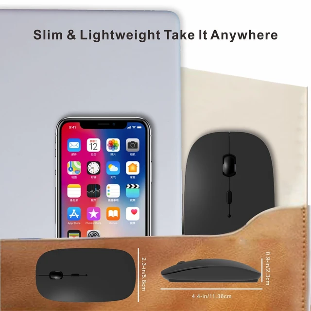 Alt view image 7 of 7 - Bluetooth Wireless Slim Rechargeable Silent Mouse Matte Black | Bluetooth,USB C Charging, Portable, Quiet Click,wireless, for Laptop/Mac