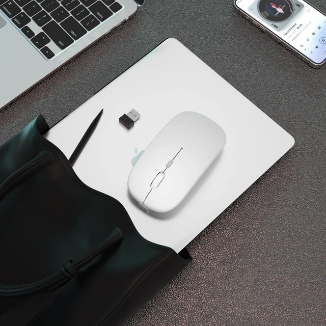 Alt view image 6 of 7 - Wireless Bluetooth Mouse, Rechargeable Dual Mode Mouse,Bright White | BT 5.2 & 2.4G USB Receiver, 3 Adjustable DPI,LED Lights,Slim,Silent,Portable Computer Mouse for Laptop,PC,MacBook,iPad,Tablet