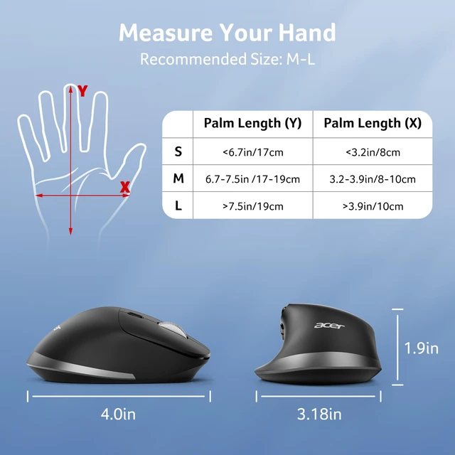 Alt view image 7 of 7 - Ergonomic Mouse Wireless Rechargeable with Side Scroll for Laptop/Mac | Bluetooth Computer Mouse (BT5.2+2.4GHz) with 8 Buttons, Medium to Large Sized Hands, Office USB Mice, 4800 DPI