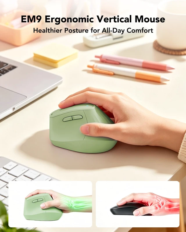 Alt view image 3 of 7 - Ergonomic Mouse Wireless, Bluetooth Vertical Mouse, 5-Level Adjustable DPI, 2.4G Silent Switch Mice for Windows, MacOS, IPadOS, Laptop, PC, Olive Green